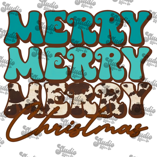 Western merry merry merry Christmas, DTF Heat Transfer