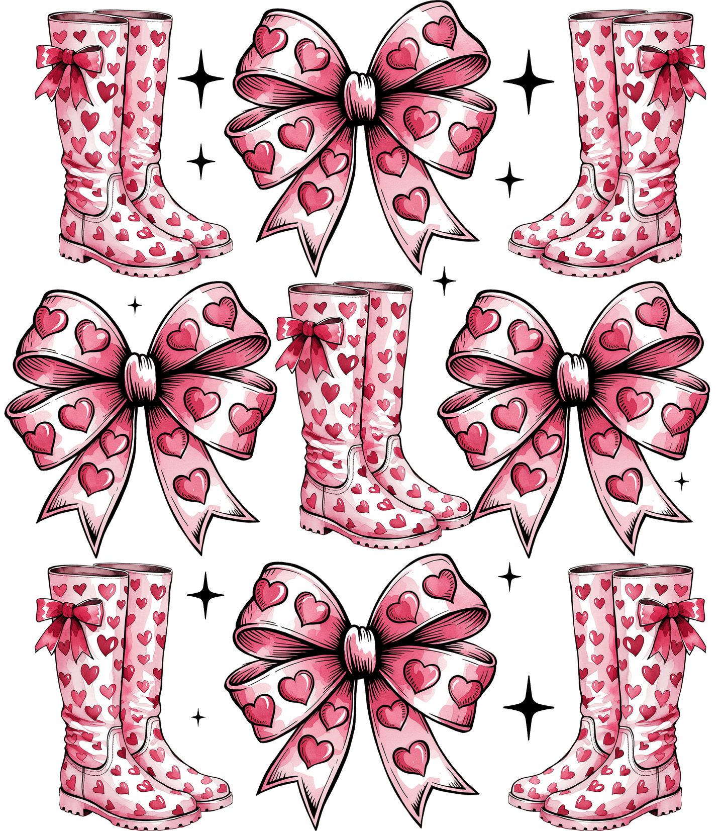 boots and bows, valentines, heat transfer, press and peel, no shirt, made to order