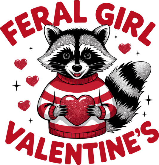 Feral girls, valentines, heat transfer, press and peel, no shirt, made to order