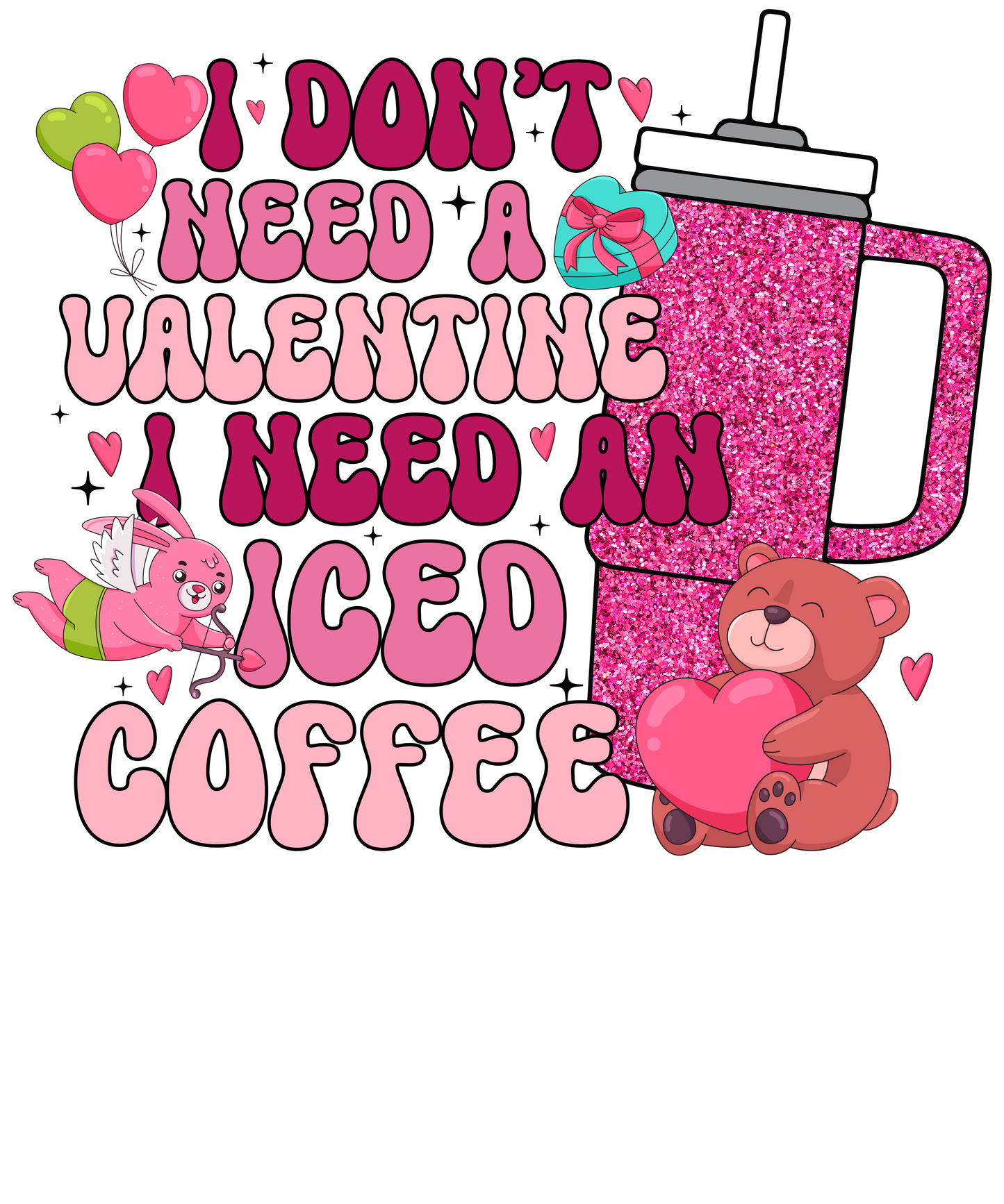 Iced coffee, valentines, heat transfer, press and peel, no shirt, made to order