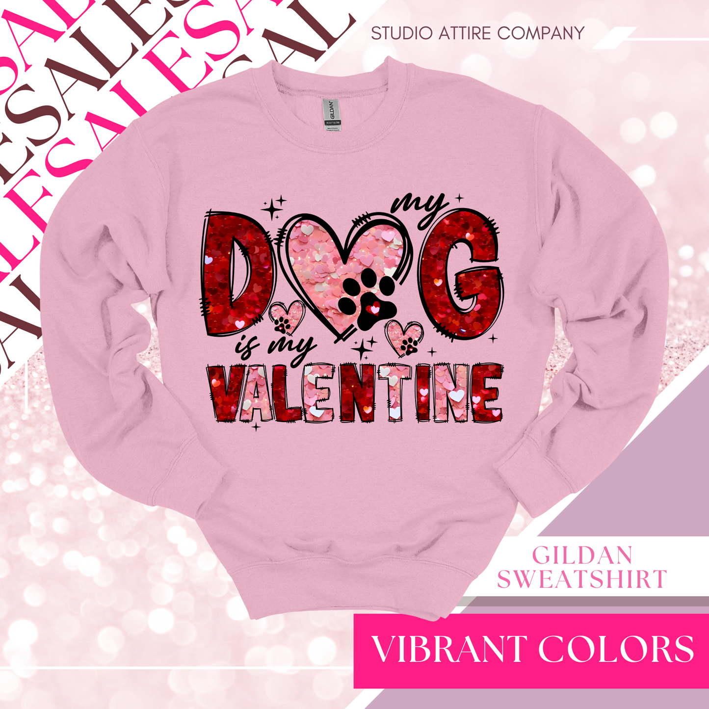 Dog, Graphic sweatshirt, light pink, heat transfer, Valentine