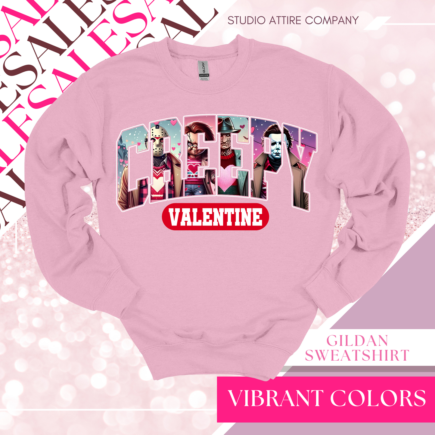 Creepy, Graphic sweatshirt, light pink, heat transfer, Valentine