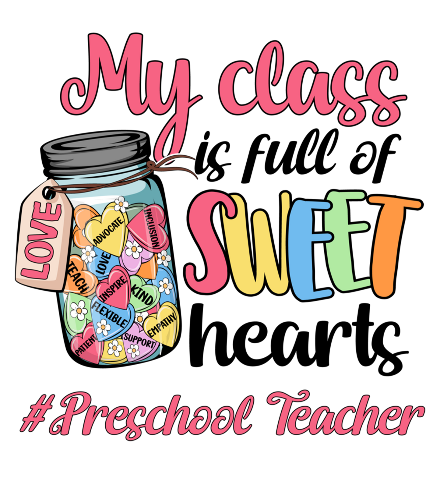 Preschool teacher, valentine, heat transfer, press and peel, no shirt, made to order