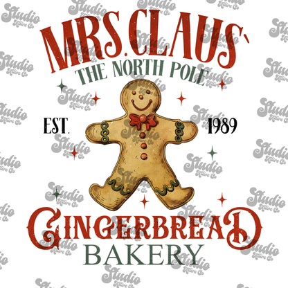 Mrs. Claus gingerbread bakery, DTF Heat Transfer