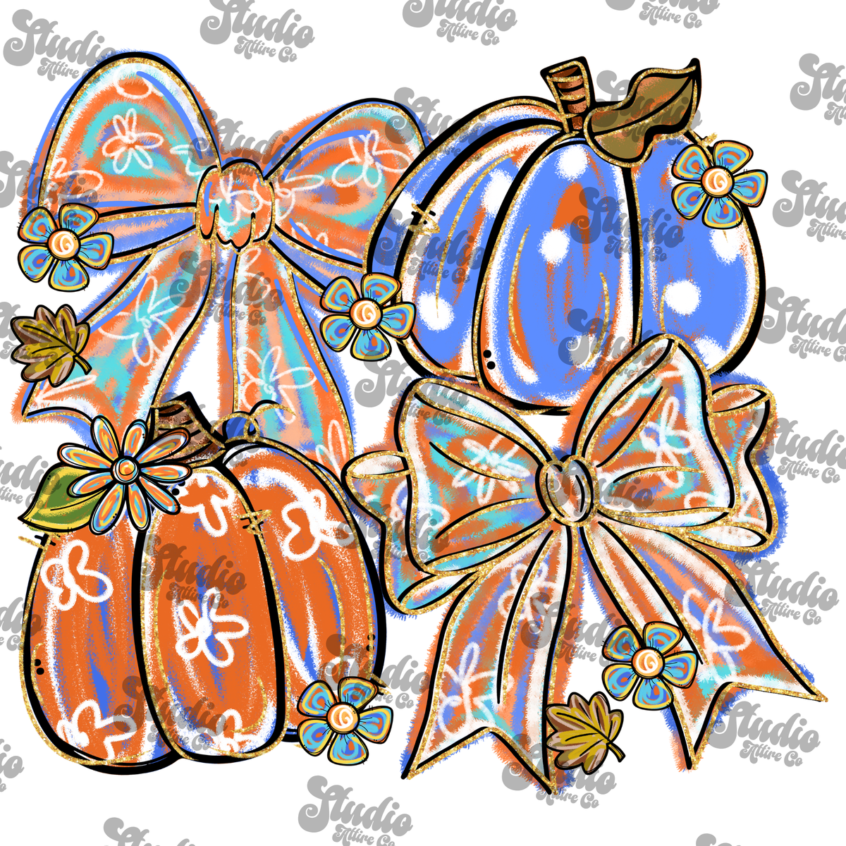 Pumpkin and bows highlight, DTF Heat Transfer