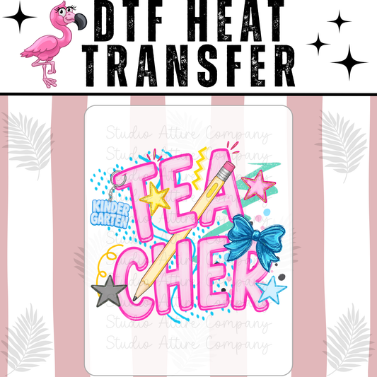 Kindergarten Teacher with blue bow, DTF Heat Transfer