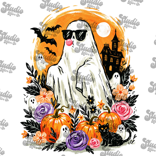 Hipster ghost Halloween, DTF Heat Transfer