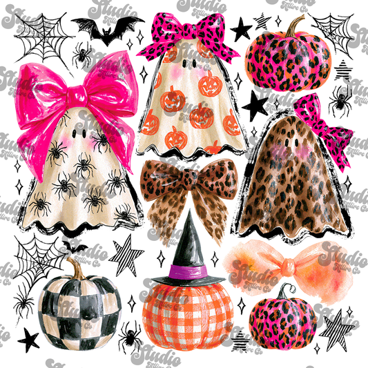 Checkered ghosts/bows/pumpkins, DTF Heat Transfer