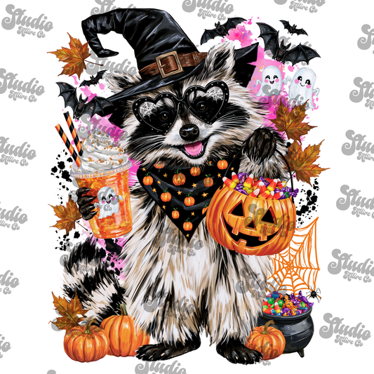 Trick or treating racoon, DTF Heat Transfer