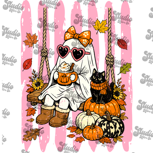Swinging ghost with glasses, DTF Heat Transfer