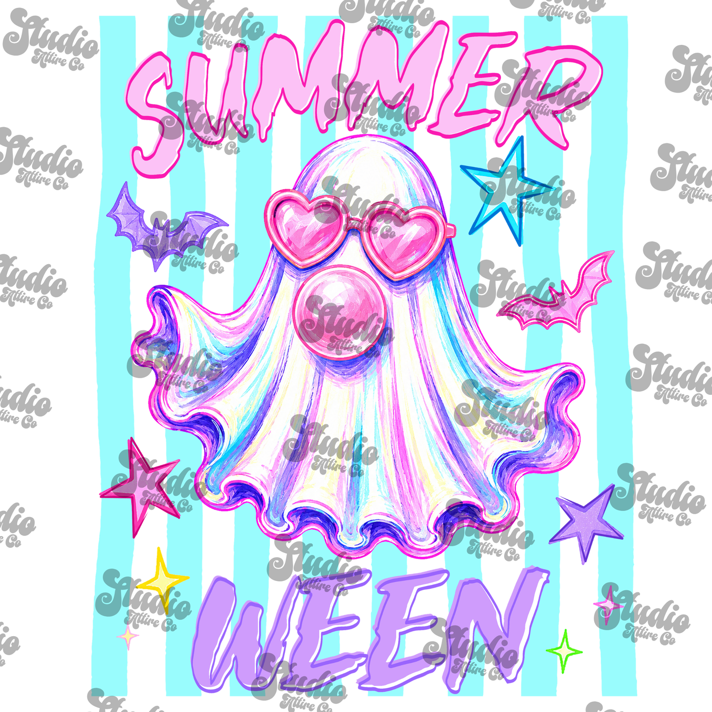Summer ween holographic ghost, DTF Heat Transfer