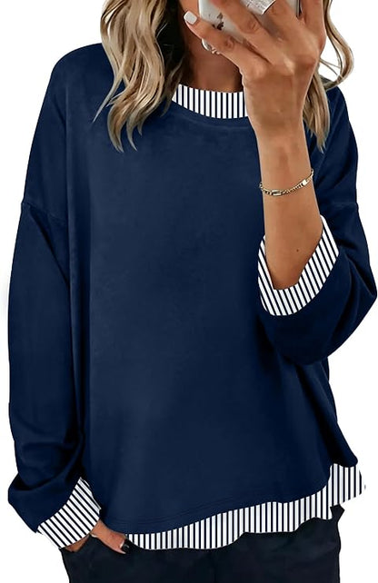 Soesdenmo | Layered contrast trim crewneck sweatshirt