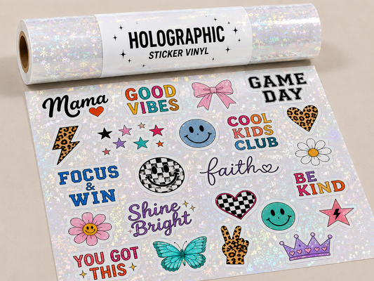 Sticker Sheet - White Vinyl - Holographic Laminate