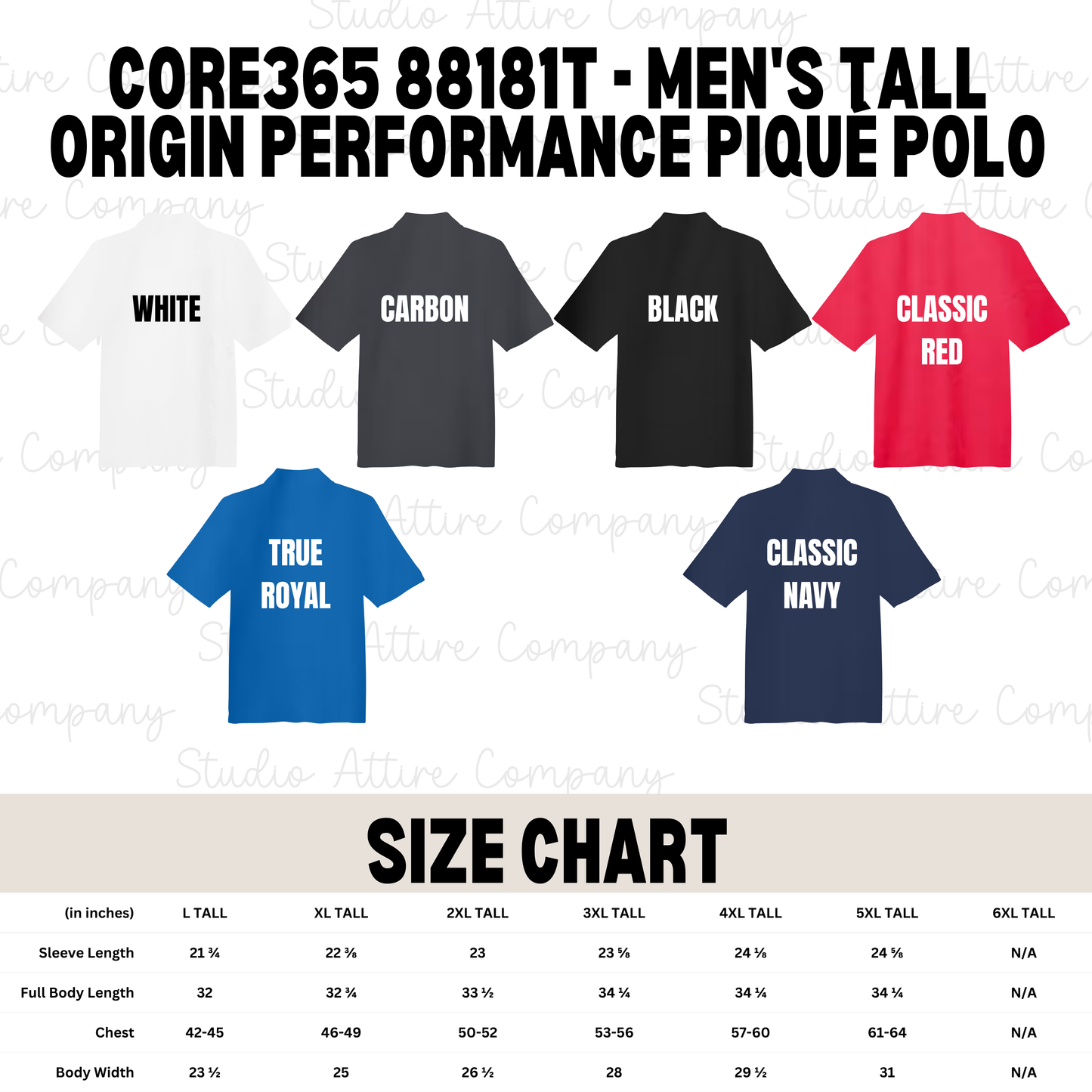 Core365 88181T - Men's Tall Origin Performance Piqué Polo