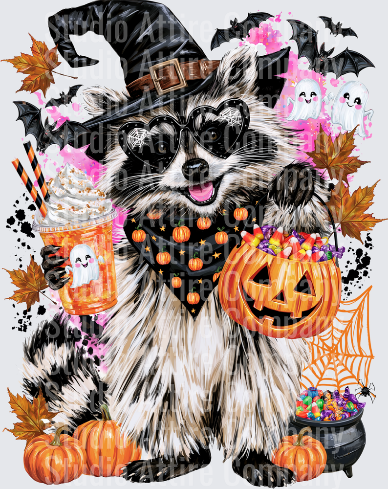 Trick or treating racoon, DTF Heat Transfer - Raw Image
