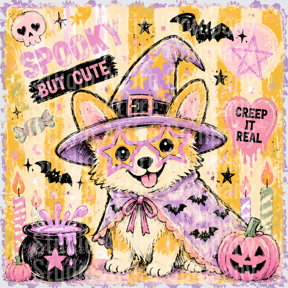 Spooky Corgi, DTF Heat Transfer - Raw Image