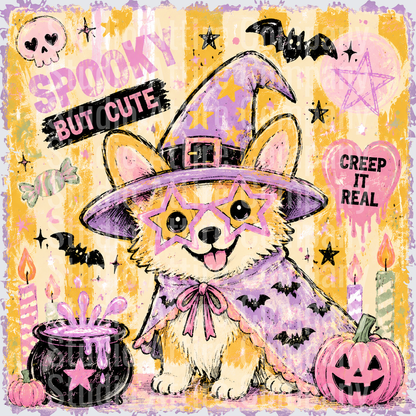 Spooky Corgi, DTF Heat Transfer - Raw Image