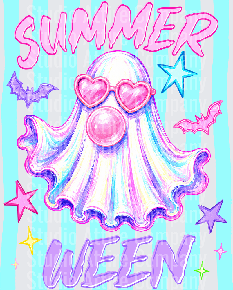 Summer ween holographic ghost, DTF Heat Transfer - Raw Image