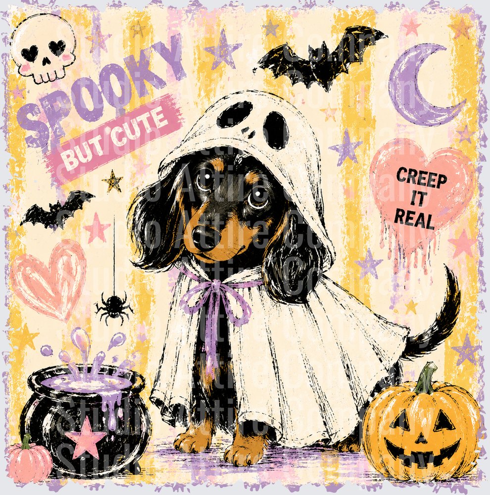 Spooky dachshund, DTF Heat Transfer - Raw Image