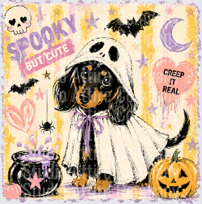 Spooky dachshund, DTF Heat Transfer - Raw Image