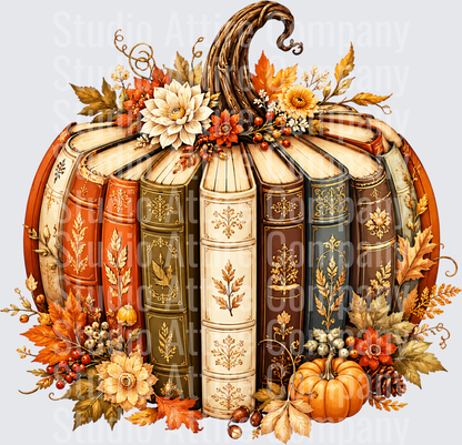 Book pumpkin, DTF Heat Transfer - Raw Image